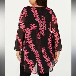 Alfani Floral Black and Pink Women's Tunic Hi low , Evening Size 1X